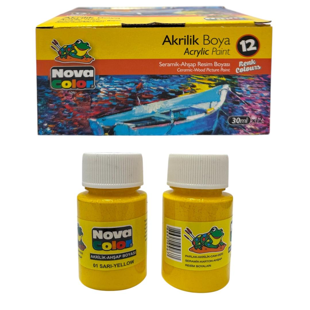 NOVA COLOR AKRİLİK BOYA SARI RENK 12'Lİ PAKET